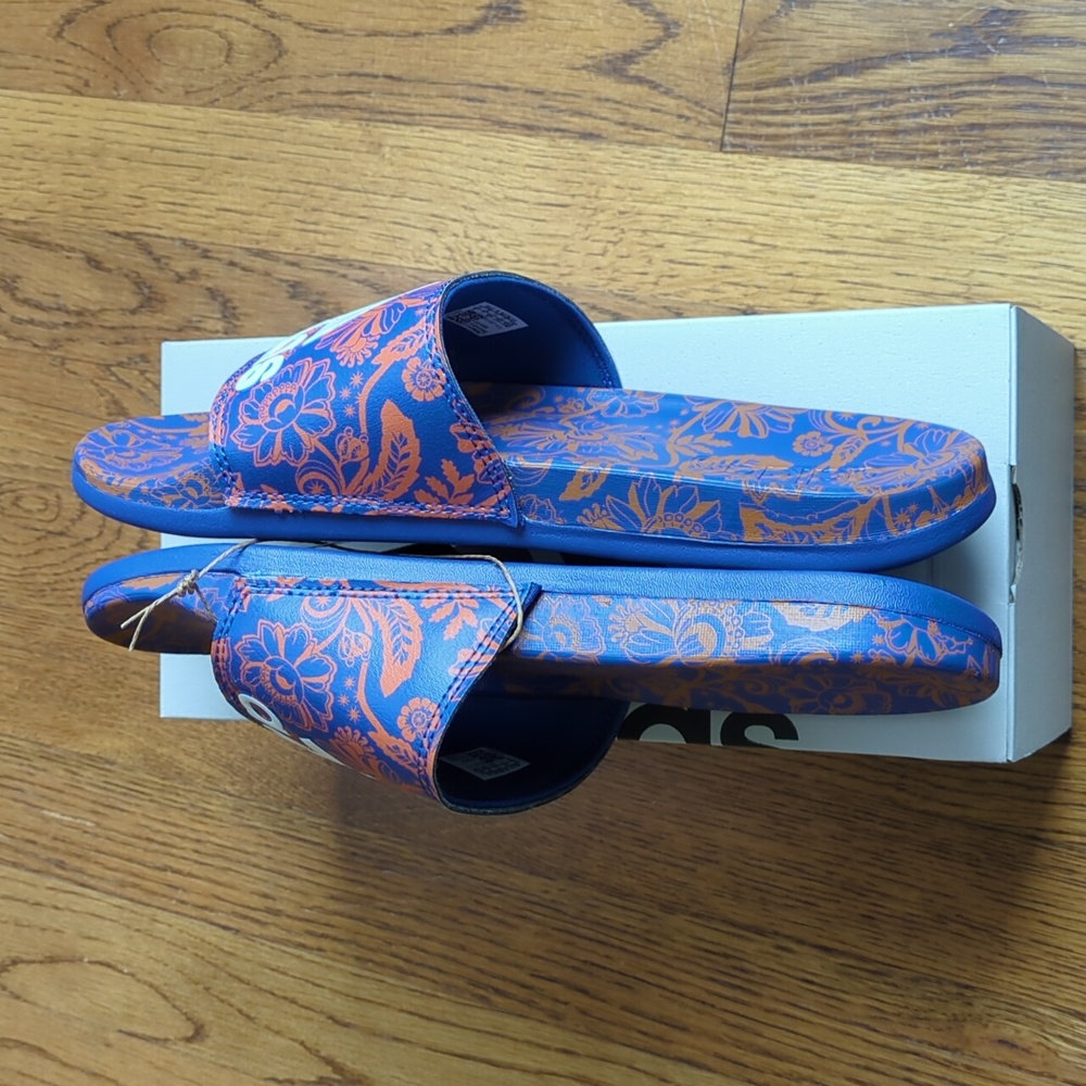 NIB FARM Rio Slide Sandals Adidas Collab Vibrant Blue Floral Women's Size 8 - Picture 11 of 16